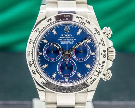 rolex daytona white gold blue dial 2016|rolex daytona gold blue.